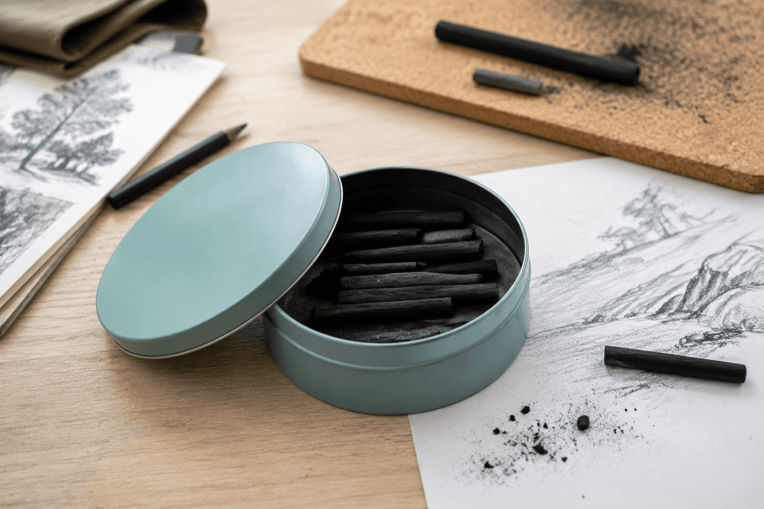 Charcoal Storage Tin in a studio scene