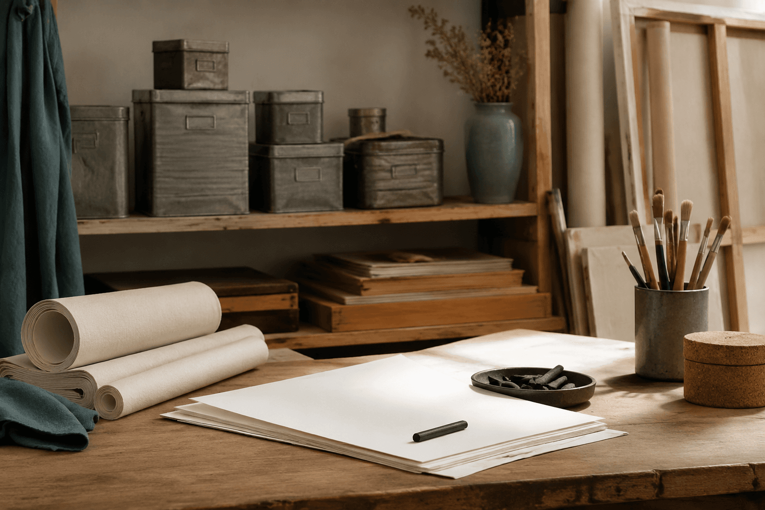 A quiet studio workbench